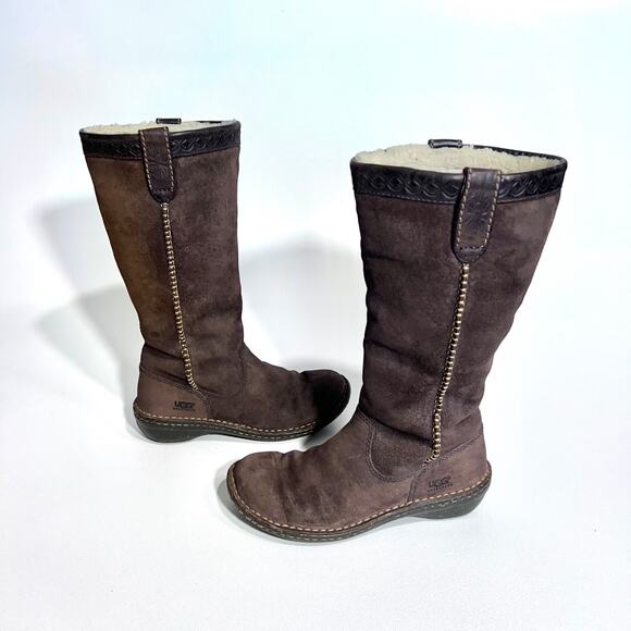 UGG Boot Women 5 Dark Brown Leather Swell Suede‎ Tall Sheepskin Australia # 5676 - Picture 3 of 12